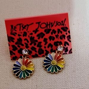Betsey Johnson Enamel Crystal Colorful Rainbow Daisy Earrings